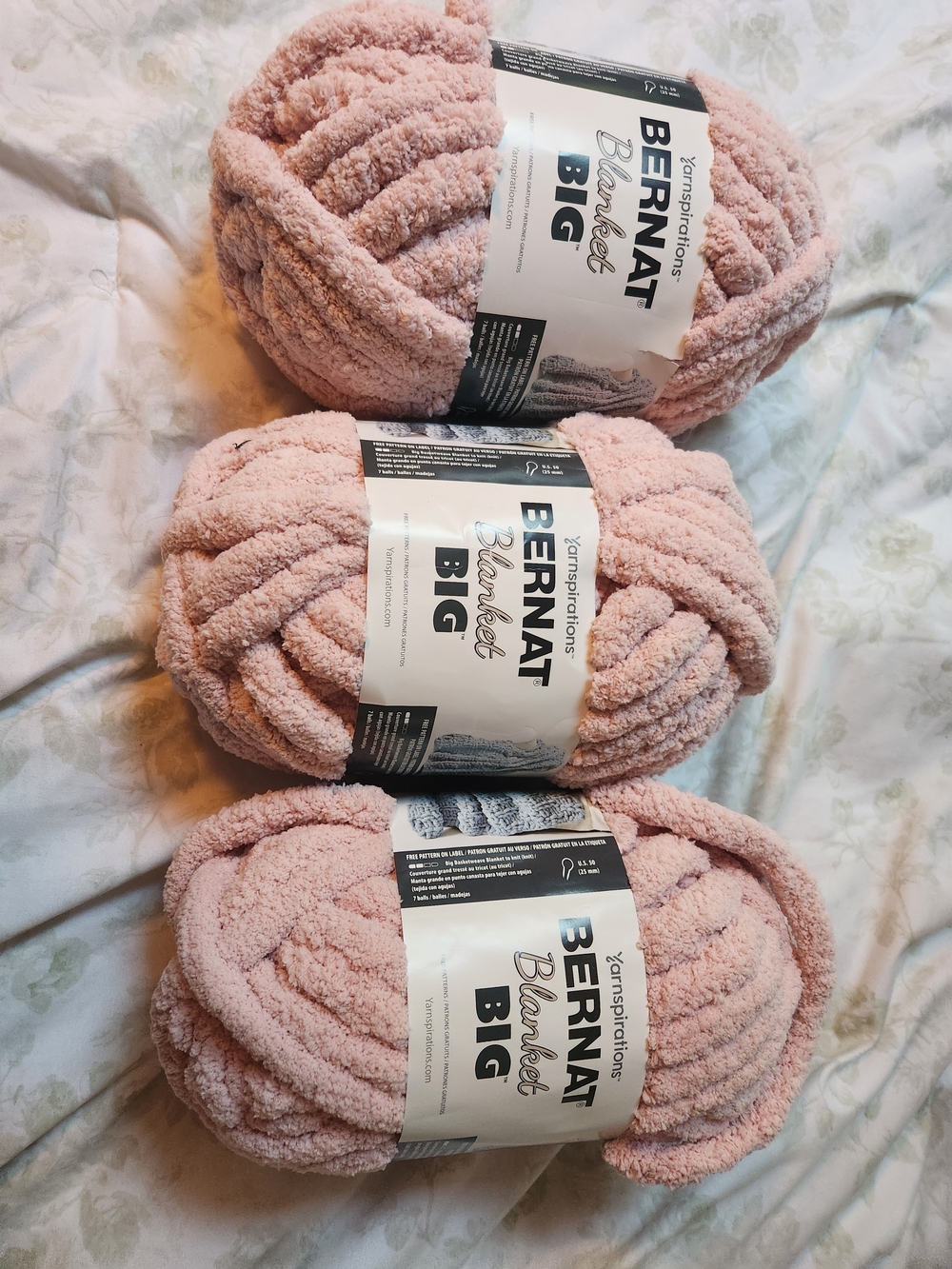 Bernat Blanket Big Plush Yarn - Pink Dust (3 Skeins)